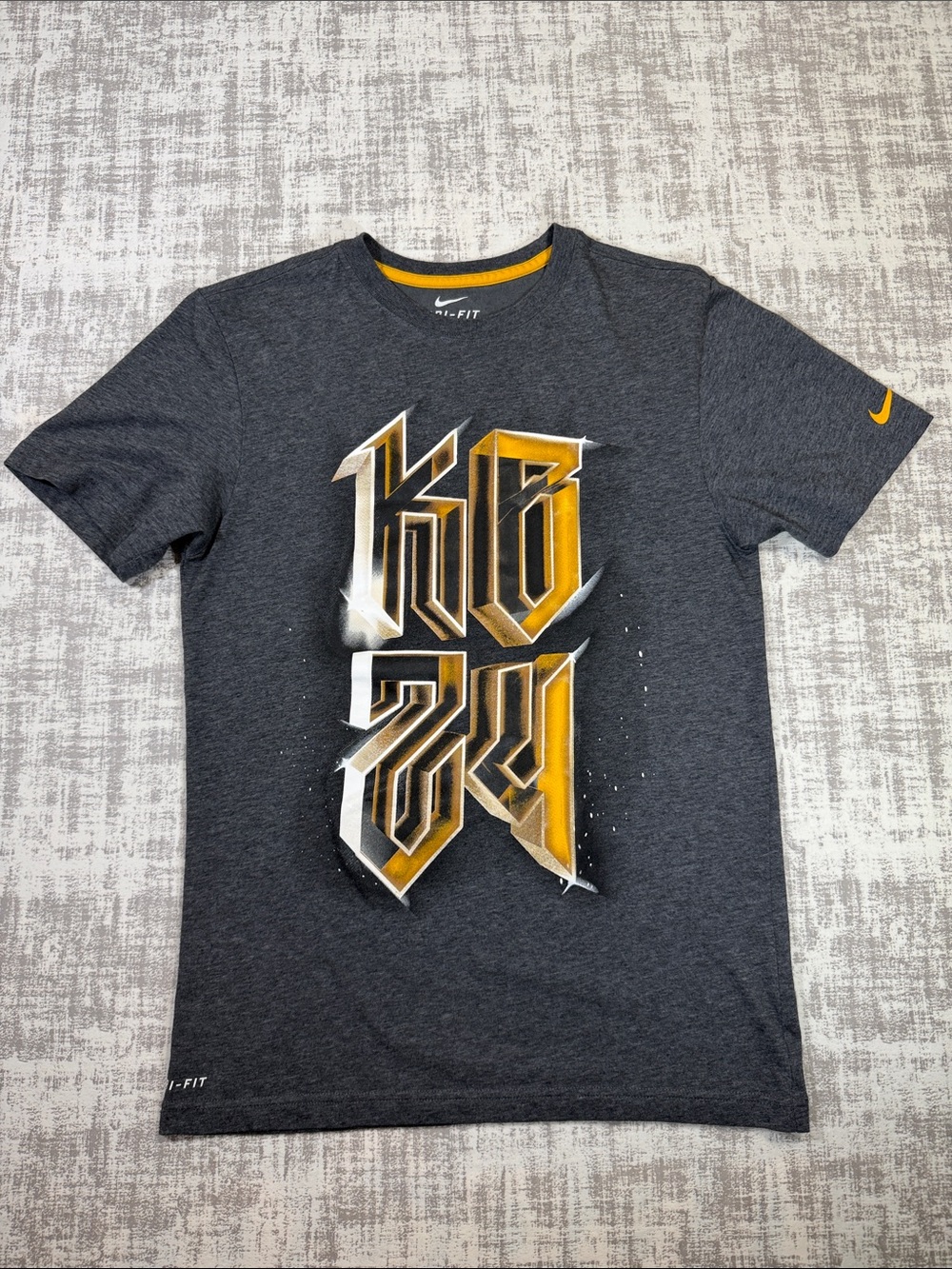 Nike Charcoal Short Sleeve Dri-FIT Tee with Yellow and White Graphic